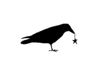 Crow with Star primitive Rubber Stamp