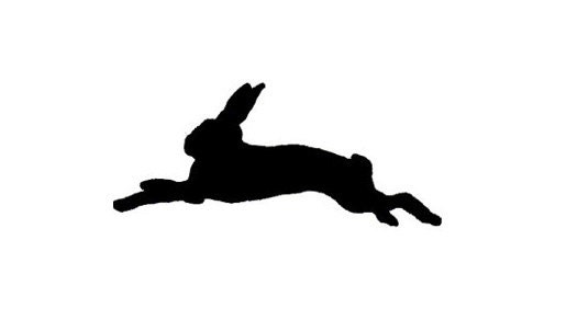 Vintage hopping bunny rabbit silhouette image turned