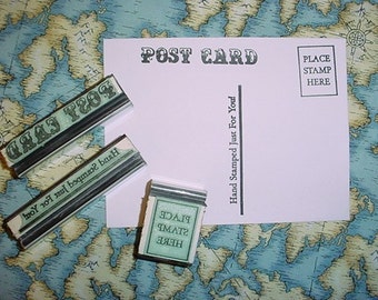 Postcard Rubber Stamp set 3 piece set for DIY postcards post card