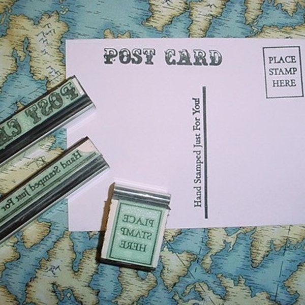 Postcard Rubber Stamp set 3 piece set for DIY postcards post card