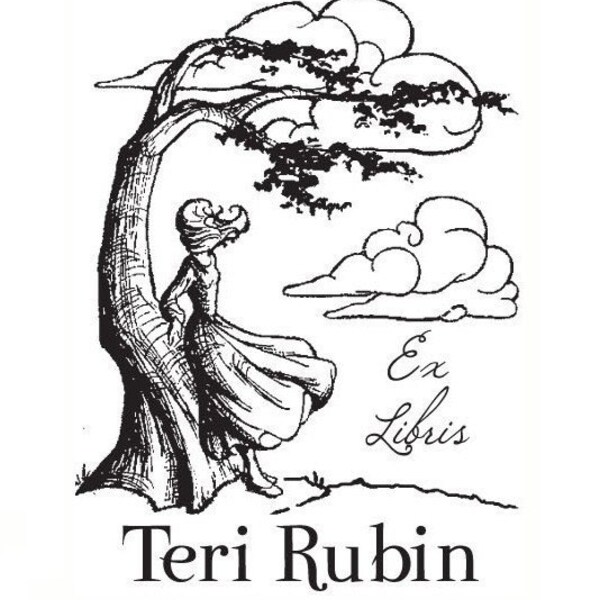 custom bookplate Rubber Stamp ex libris girl under tree