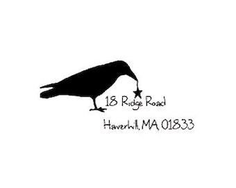 primitive Crow with star return address custom rubber stamp