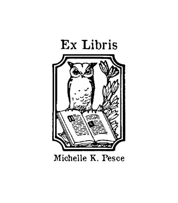 Owl ex libris targhetta personalizzata con timbro in gomma 