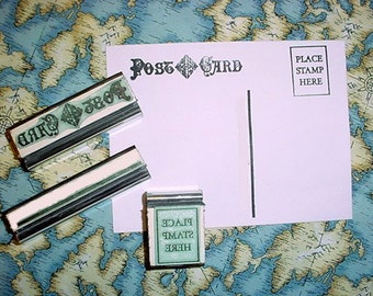 postcard Rubber Stamp set 3 piece set for DIY postcards post card • snail mail