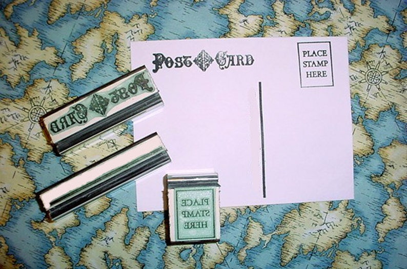 postcard-rubber-stamp-set-3-piece-set-for-diy-postcards-post-etsy