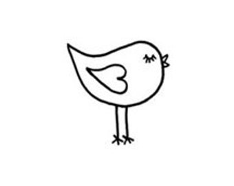 Cute little whimsical bird Rubber Stamp facing right