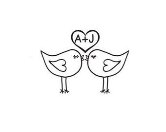 Cute Love Birds Kissing custom Rubber Stamp lovebirds heart with intials