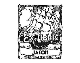 clipper ship ex libris rubber stamp