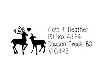 Reindeer in love Rerturn address Christmas winter wedding rubber stamp deer & buck