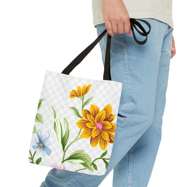 Checkered Flower Tote Bag, Great Going Out Bag, Perfect Gift, Outdoor Everyday Bag