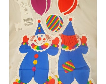 Clown Quiltie vtg pannello in tessuto da appendere alla parete a tema circo, scuola materna degli anni '80 da realizzare