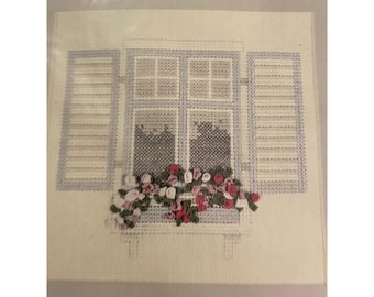 vtg Heritage Nastro di seta Ricamo Scatole per finestre kit PETUNIAS 1994 fiore