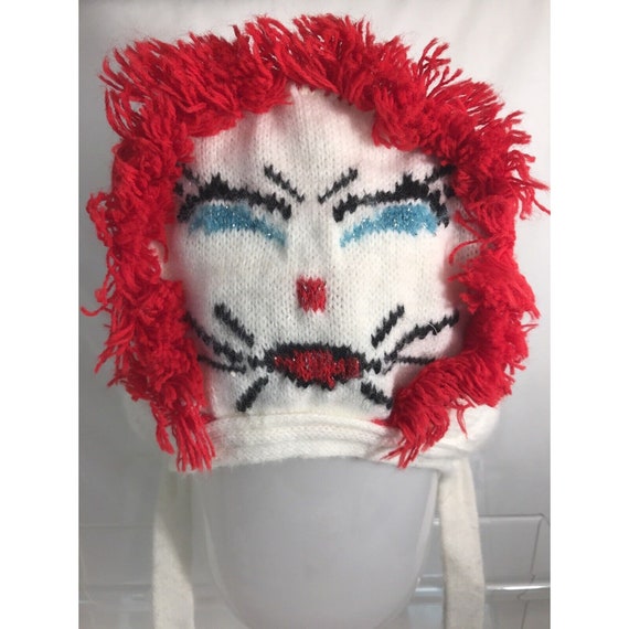 1950s Handmade Clown Knitted Winter Hat VTG Child… - image 1