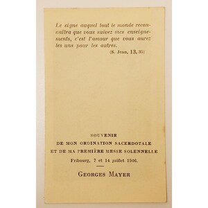 7 14 de julio de 1946 PRIMERA MISA / ORDENACIÓN tarjeta Georges Mayer Friburgo Suiza