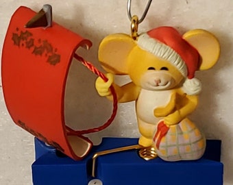 1991 1992 vacances Ahoy Enesco décoration de Noël souris pince à linge bateau bateau vtg
