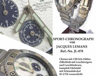 Rare rareté JACQUES LEMANS montre chronographe homme acier massif JL 878