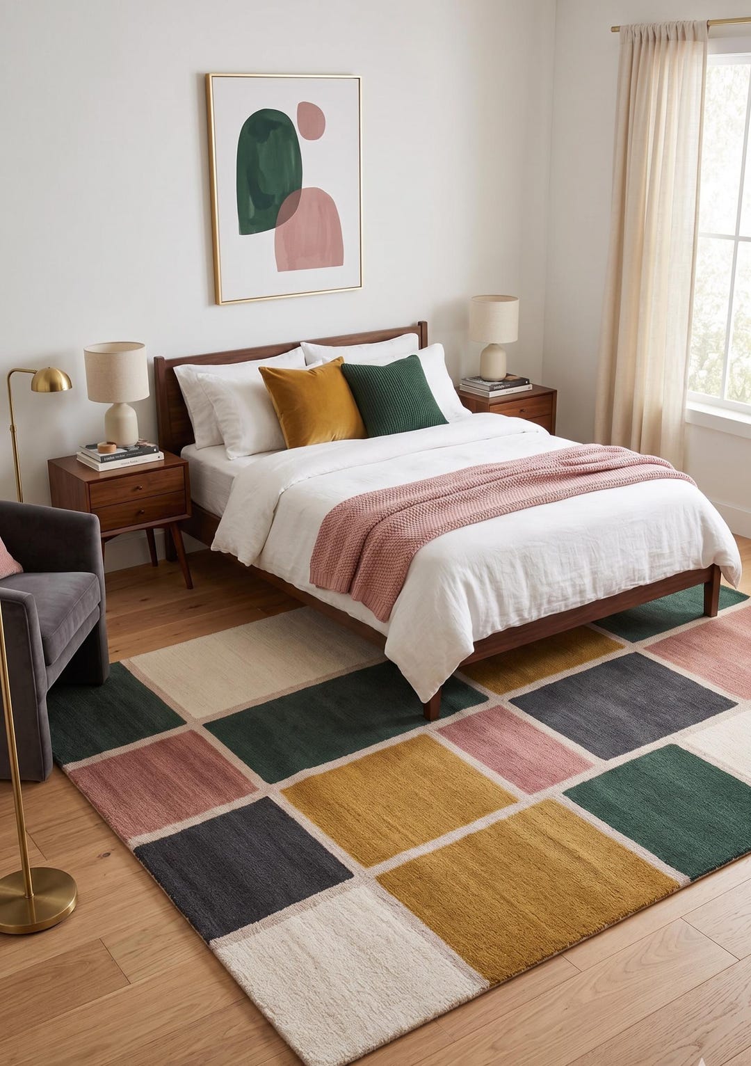 Jigsaw Abstract Block Pattern Rug Mid Century Modern Geometric Rug, Abstract Block Pattern Carpet ...
