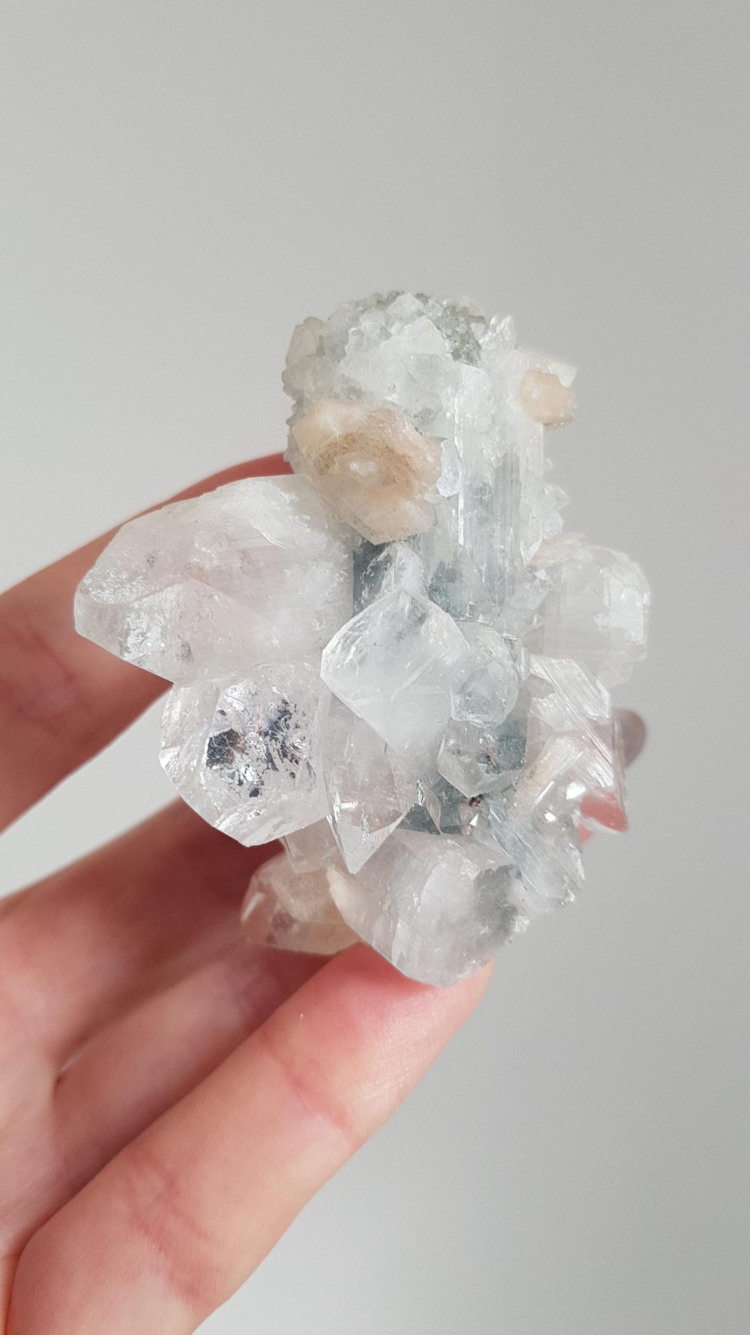 Pretty Apophyllite Clusters With Peach Stilbite, Chunky Optical Calcite ...