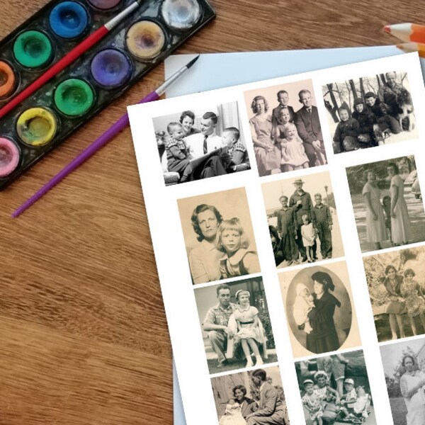 Retro Photos of Families DIGITAL Junk Journal Ephemera - Digital Collage Sheet Download