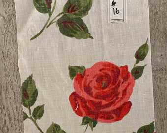 Vintage Tablecloth with bright Red Roses Inspiration for Slow Stitching Fabric Art Junk journal  multiple pieces you choose