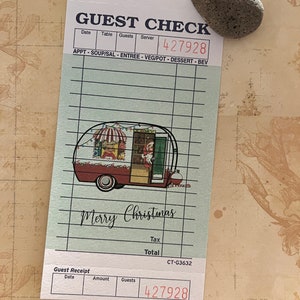 Diner Guest Checks, Embellished guest checks, Retro Santa Camper, Mixed Media, Junk Journal, Vintage, Embellished Ephemera, Guest Check image 1