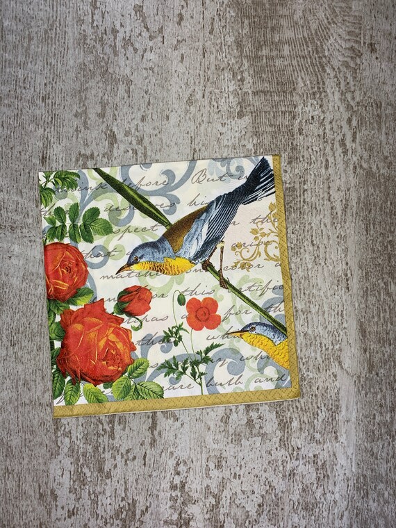 Paper Luncheon Decoupage Napkins 3-Ply BIRD BUTTERFLYS Flowers Decor Pack  of 20