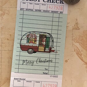 Diner Guest Checks, Embellished guest checks, Retro Santa Camper, Mixed Media, Junk Journal, Vintage, Embellished Ephemera, Guest Check image 3