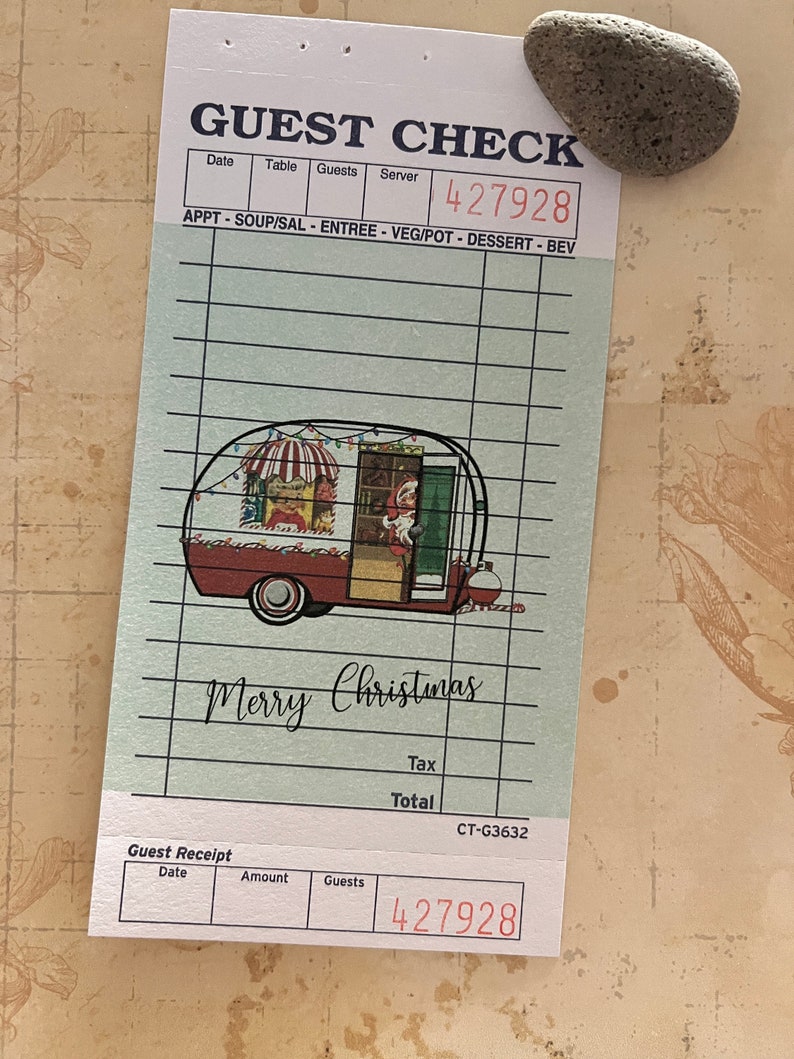 Diner Guest Checks, Embellished guest checks, Retro Santa Camper, Mixed Media, Junk Journal, Vintage, Embellished Ephemera, Guest Check image 3