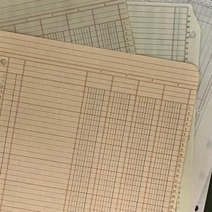 Paquete de hojas de contabilidad vintage / 20 hojas surtidas de cálculo / contabilidad / diario basura, collage y material efímero de técnica mixta