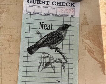 Diner Guest Checks, Embellished guest checks, NEST BIRD, Mixed Media, Junk Journal, Vintage, Embellished Ephemera, Guest Checks