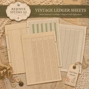 Curated Ledger Paper: Mixed Sizes for Junk Journals (20 Sheets)