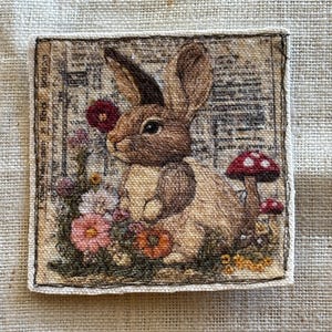 Rabbit | Iron on Patch | Woodland Animals | Fabric Applique for Visible Mending Slow Stitch