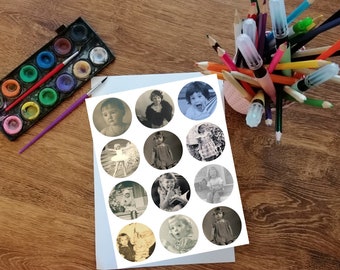 Retro Snapshots Little Girls 2.5 inch Circles DIGITAL Junk Journal Ephemera - Digital  Collage Sheet Download