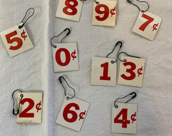 Vintage Grocery Store pricing numbers tags with bulb pin perfect for junk journals and mixed media art