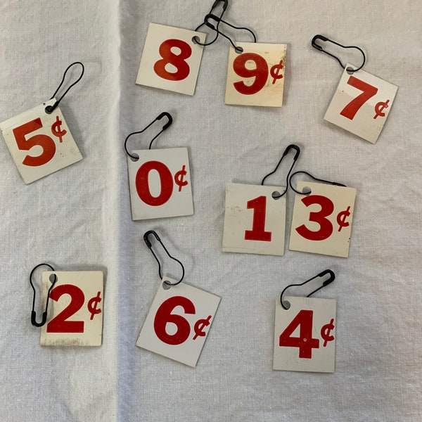 Vintage Grocery Store pricing numbers tags with bulb pin perfect for junk journals and mixed media art