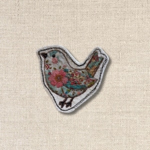 Bird Faux Embroidery Iron-On Fabric Patch | Garden Life | Fabric Applique and Slow Stitc