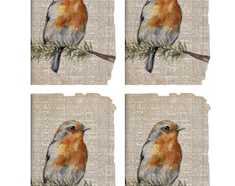 Oiseaux vintage avec texte, blocs de tissu en coton, création et courtepointe, par ReJoyce Studio AZ # R1