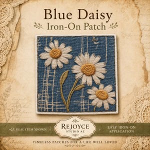 Daisy Botanical Iron-On Patch | Denim Fabric Applique for Mending