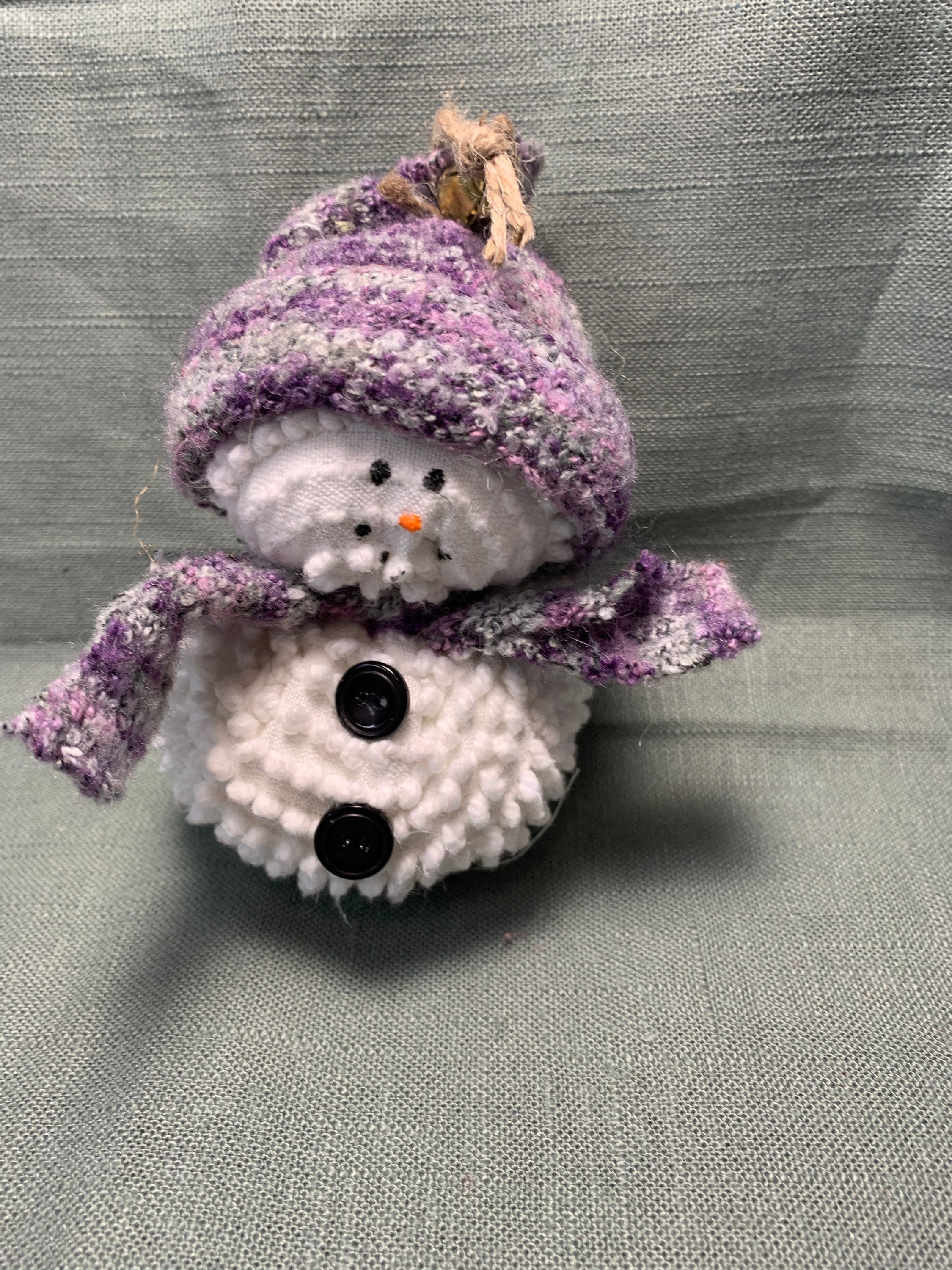PINK Adorable Chenille Snowman with Wool hat and Scarf handmade using upcycled textiles