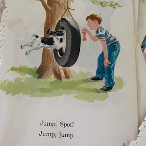 Juego de 12 páginas de libros, años 50, material para manualidades de lectura para el aula, material para diario basura, material de técnica mixta, incluye páginas de Dick y Jane