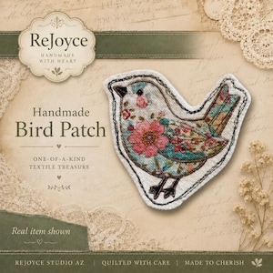 Bird Faux Embroidery Iron-On Fabric Patch | Garden Life | Fabric Applique and Slow Stitc