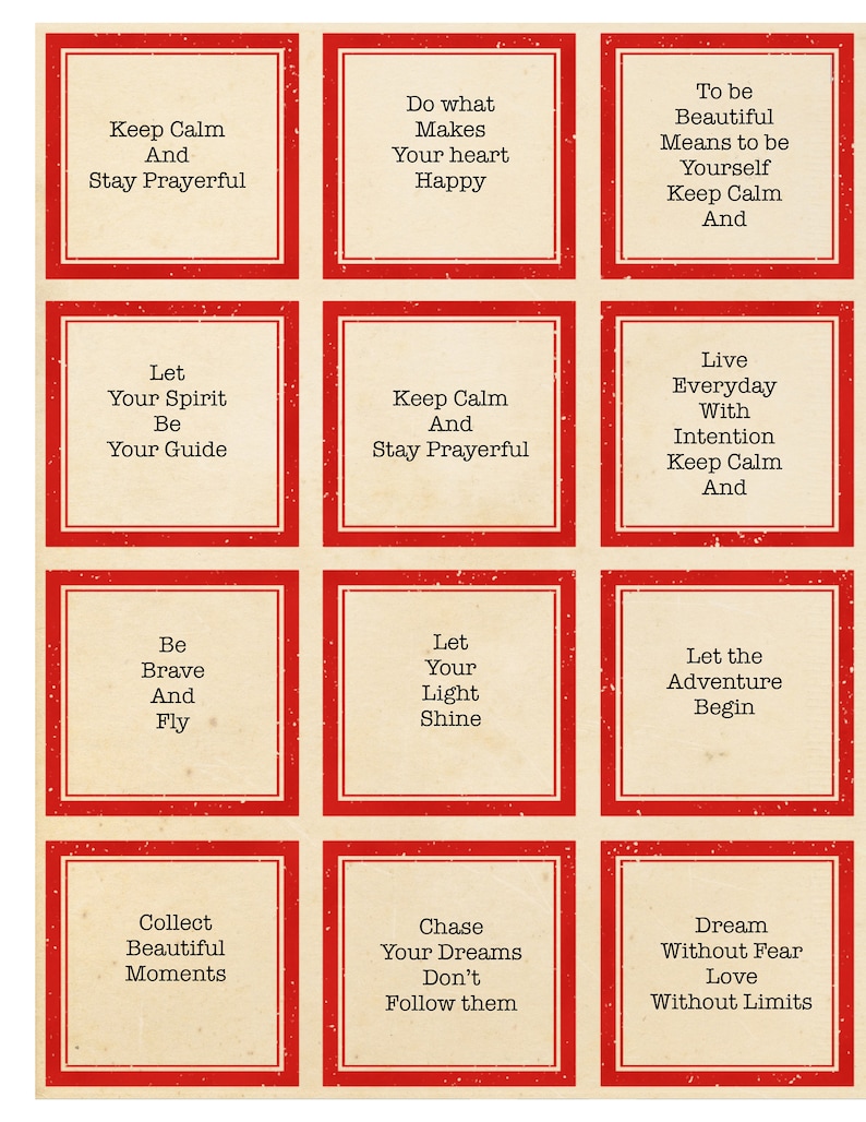 Mixed Media card making Red Label Phrases Collage Sheet printed for you on Fabric or cardstock Junk journal