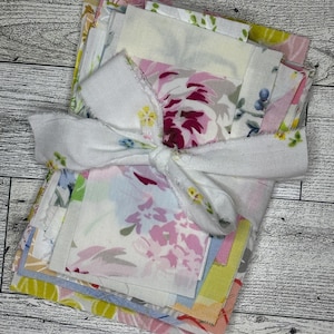 Vintage Fabric Scraps Sampler Pack 2 Ounce Assortment of Colorful, Upcycled Sheets for Quilting, Junk Journals, Mixed Media & Slow Stitching