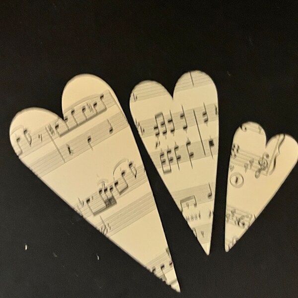 Vintage Paper sheet music Heart Die Cuts Mixed media paper, junk journal paper 12 pieces 3 sizes
