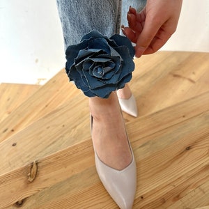 Custom handmade Small Medium size Denim Fabric blue color Rose flower Denim brooch for wedding gift denim rose trousers brooch for her