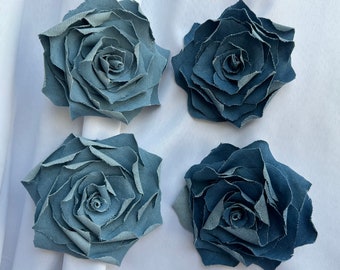 Handmade Denim Rose Brooch: Blue Fabric Flower Pin