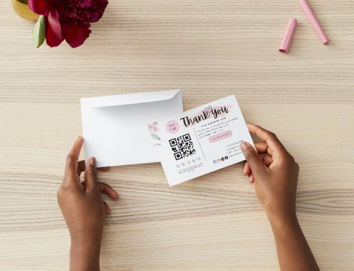 Small Business Thank You Card Template With QR Code (canva Editable) - Etsy