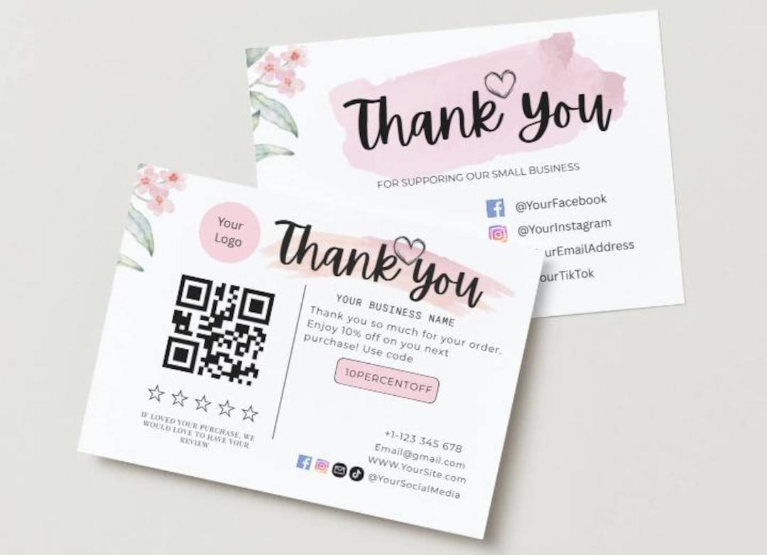 Small Business Thank You Card Template With QR Code (canva Editable) - Etsy