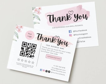 Small Business Thank You Card Template with QR Code (Canva Editable)
