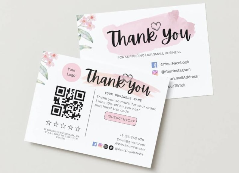 Small Business Thank You Card Template With QR Code (canva Editable) - Etsy